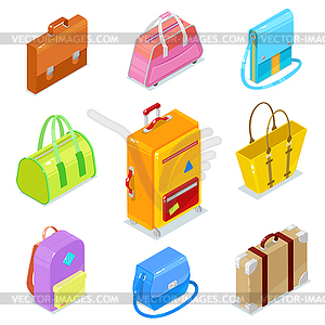 Isometric bags ans suitcases - vector image