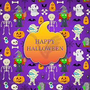 Card with cartoon object for Halloween - vector image