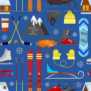 Pattern with winter equipment - vector image