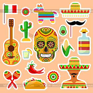 Set of Mexican stickers - vector clip art