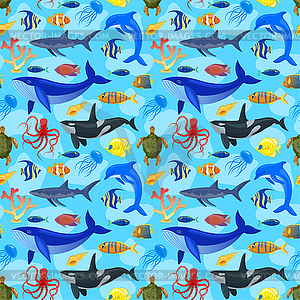 Pattern with ocean animals - vector clip art