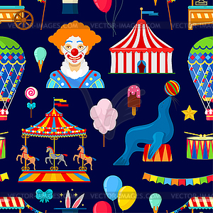 Pattern with circus and amusement elements - vector image