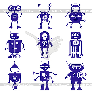 Cute robots in flat style - vector EPS clipart