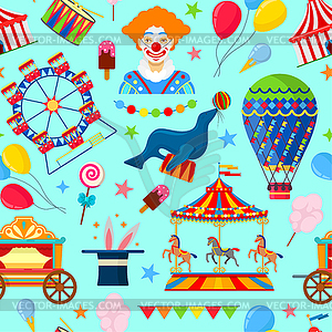 Pattern with circus and amusement elements - vector image