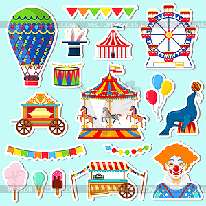 Stickers of circus and amusement elements - vector clip art