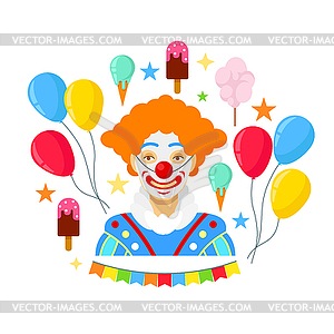 Clown and colorful baloons - vector clip art