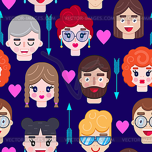 Pattern with boys and girls faces - vector clip art