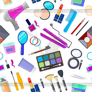 Pattern with tools for makeup - vector clipart