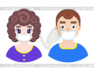 Boy and girl in protective medical mask - vector image