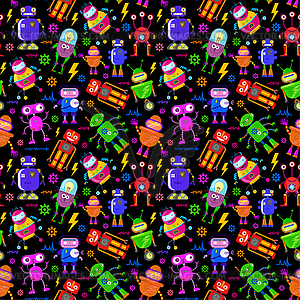 Pattern with cute robots - vector EPS clipart