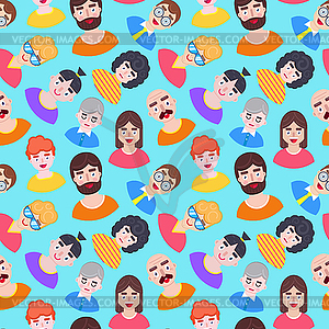 Pattern with different boys - royalty-free vector clipart