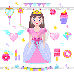 Set of cartoon princess - vector image