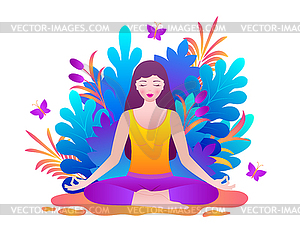 Young woman meditates - vector clip art