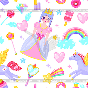 Pattern with cute princess - vector image