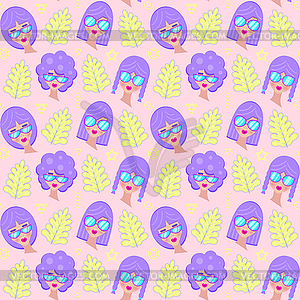 Pattern with girl - royalty-free vector clipart