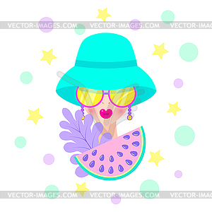 Modern girl in hat - vector clipart / vector image