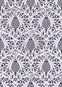 Pattern with peacock and abstract flowers - vector clipart