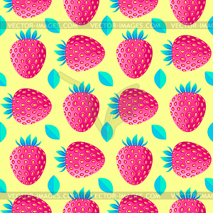 Pattern with strawberries and leaves - vector image