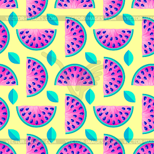 Pattern with watermelons and leaves - vector image