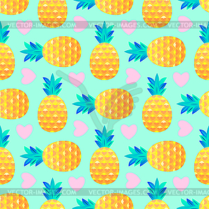 Pattern with pineapples and hearts - vector image