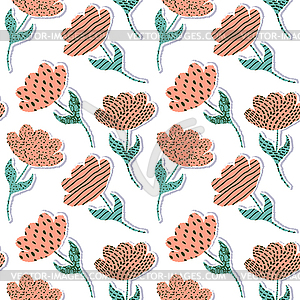 Pattern with paper tulips - vector clipart