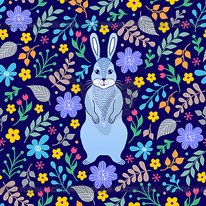 Bunny and flowers - vector image