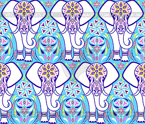 Pattern with elephant and abstract flowers - vector image