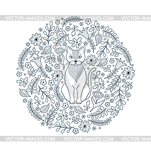 Pattern with cat and flowers - vector image