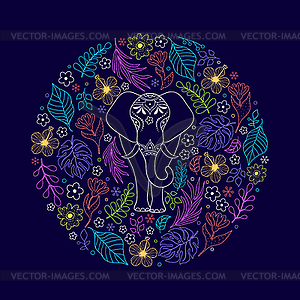 Elephant and tropical flowers - royalty-free vector image