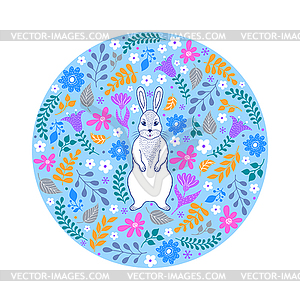 Узор с кроликом и цветами - векторный клипарт / векторное изображение