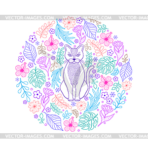 Cat and flowers - vector clipart / vector image