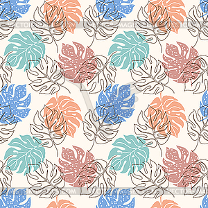 Pattern with monstera leaves - vector clip art