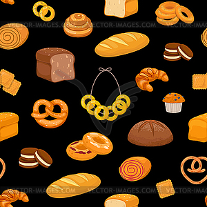 Pattern with fresh pastries - color vector clipart