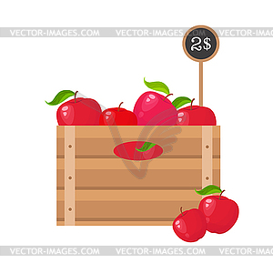 Apples in wooden grate - vector clipart