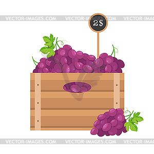 Grape in wooden grate - vector image