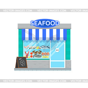 Seafood shop in flat style - vector clipart