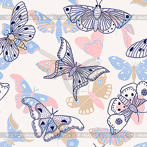 Pattern with butterflies and moths - vector clipart