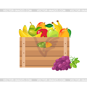 Fruits in wooden crates - vector clipart