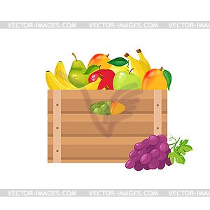 Fruits in wooden crates - vector clipart