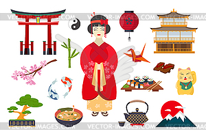 Traditional Japanese symbols - vector clip art