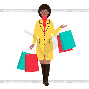 Woman in coat with packages - vector image