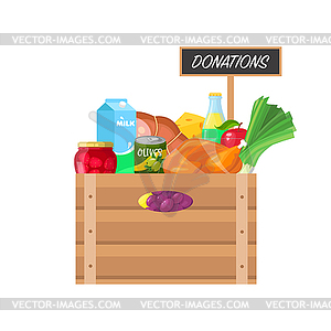 Box with food donation - vector clipart