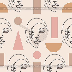 Woman faces and geometric figures - vector clip art