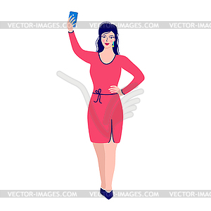 Womantakes selfie photo - color vector clipart