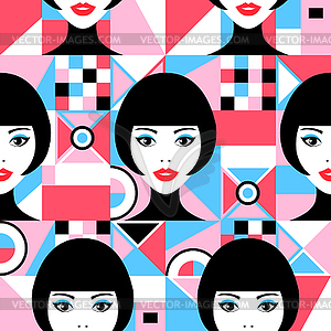 Woman faces and geometric figures - royalty-free vector image