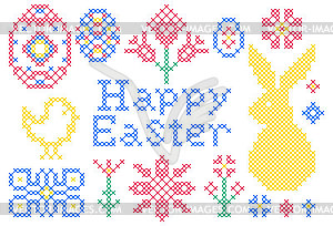 Cross stitch embroidery elements - vector clipart