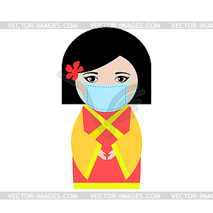 Chineese woman in protective mask - vector clipart