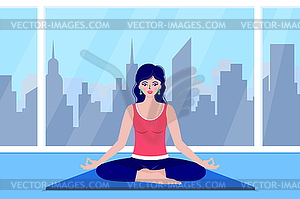 Young woman meditates - vector image