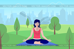 Woman meditates sitting on nature - vector clipart