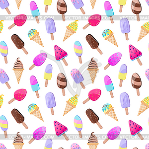 Pattern with colorful ice cream - color vector clipart